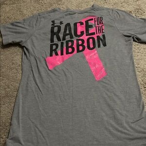 Under Armour Gray Tee with Pink Ribbon Graphic